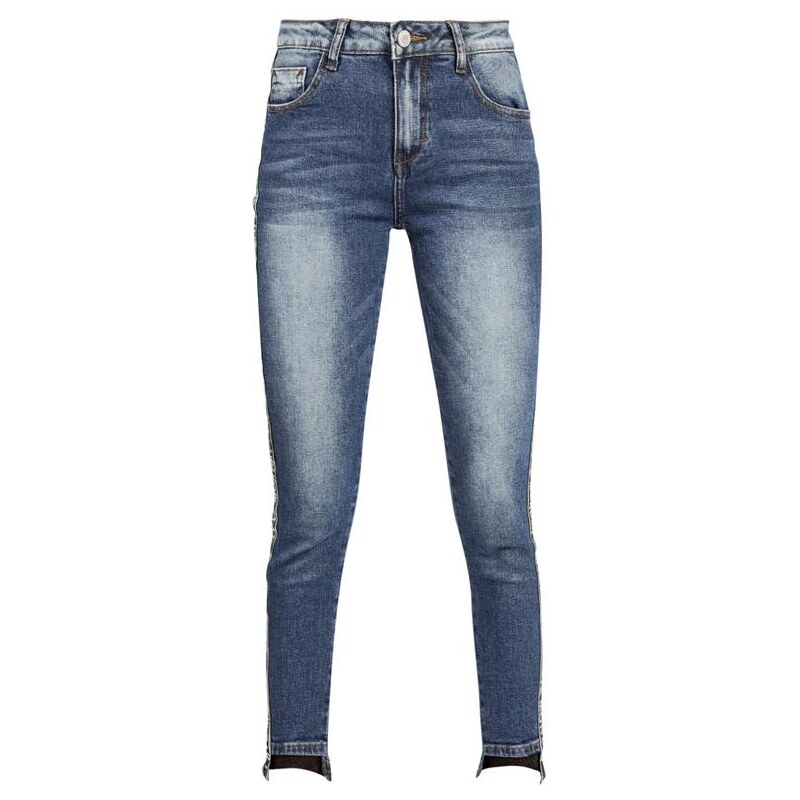 Premium Jeans Con Striscia Argento Slim Fit Donna Taglia Xs