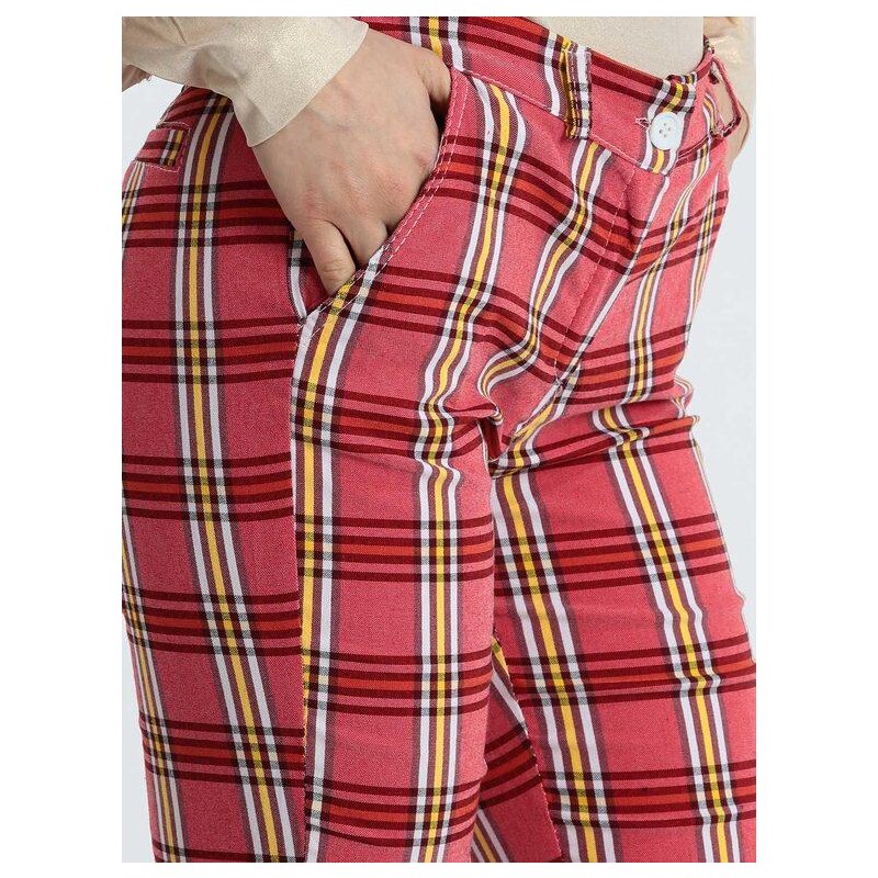 Solada Pantaloni a Quadri Leggeri Casual Donna Rosso Taglia M