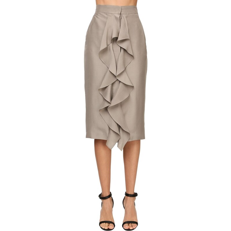 Max Mara Gonna Pencil In Seta Shantung Con Ruches. Donna