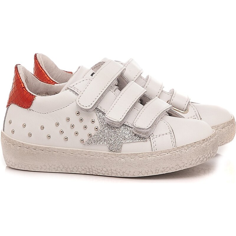Ciao Sneakers Bambina Pelle Bianco-Rosso C2396