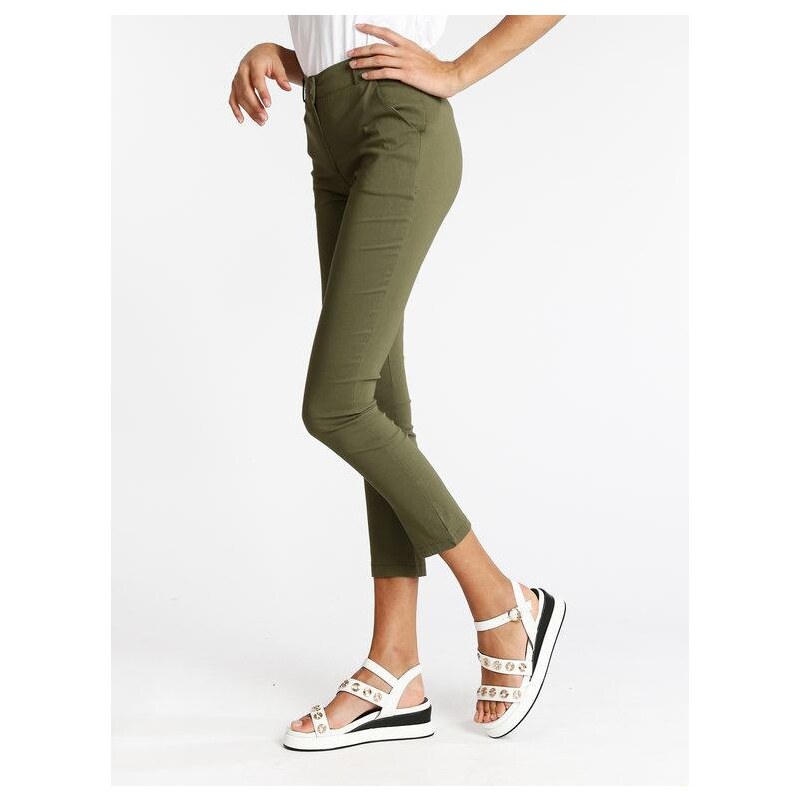 Pantalone Vita Alta Senza Bottoni Aderente Elastico Zampa Elegante Casual