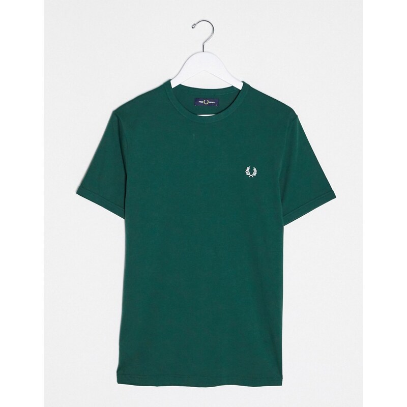 Fred Perry - T-shirt verde con bordi a contrasto