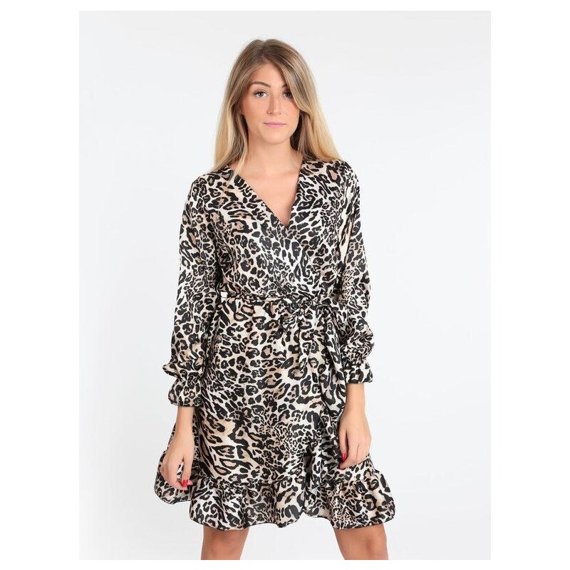 Ella Style Vestito Leopardato Manica Lunga Vestiti Donna Nero Taglia Unica