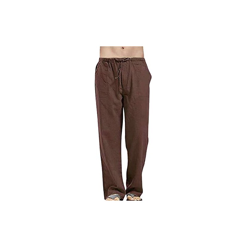 VANVENE Pantaloni Da Uomo In Lino Leggeri Allentati Tinta Unita Semplici Pantaloni Da Yoga Casual, Azzurro, S - 6
