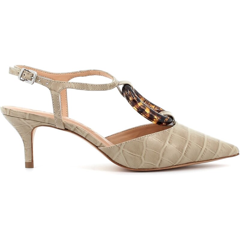 Vicenza Sandali in pelle effetto coccodrillo a punta chiusa con tacco beige