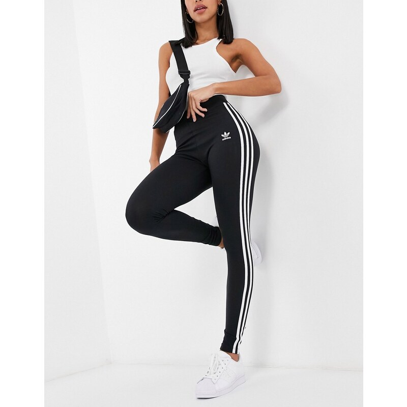 adidas Originals adicolor Leggings a vita alta neri con 3 strisce Nero Stileo