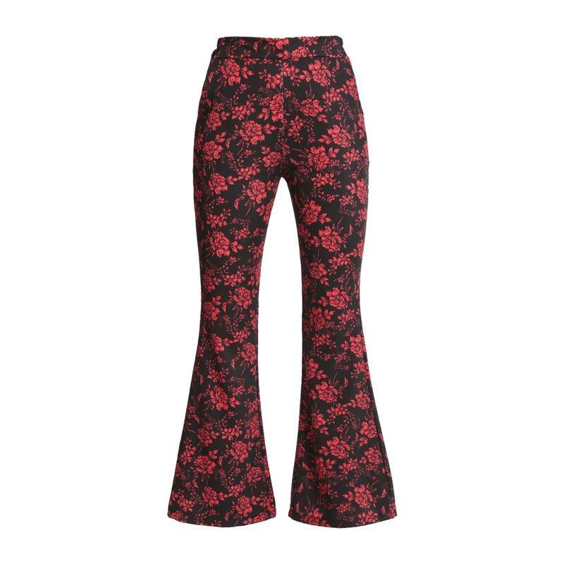 Solada Pantaloni Donna a Zampa Con Stampe Eleganti Rosso Taglia Unica
