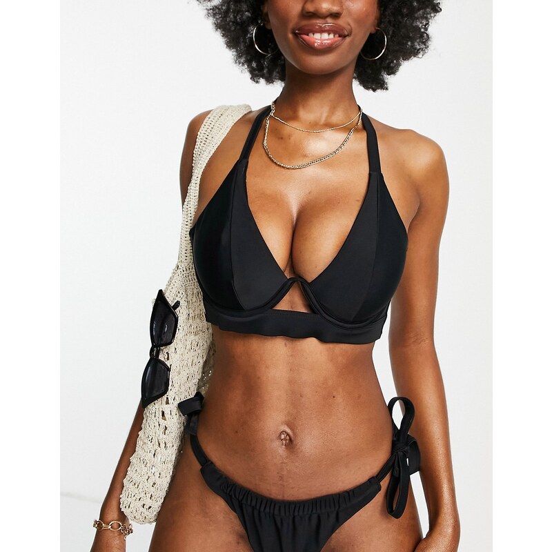 Ivory Rose Coppe Grandi - Top bikini Mix and Match nero con fascia e scollo super profondo