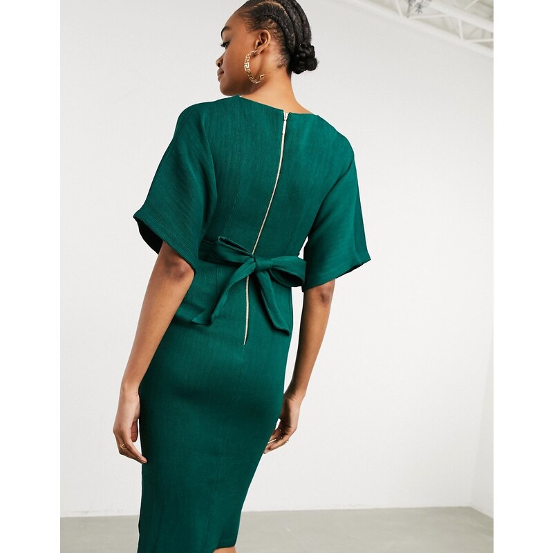 Closet London - Vestito longuette a coste allacciato in vita verde smeraldo