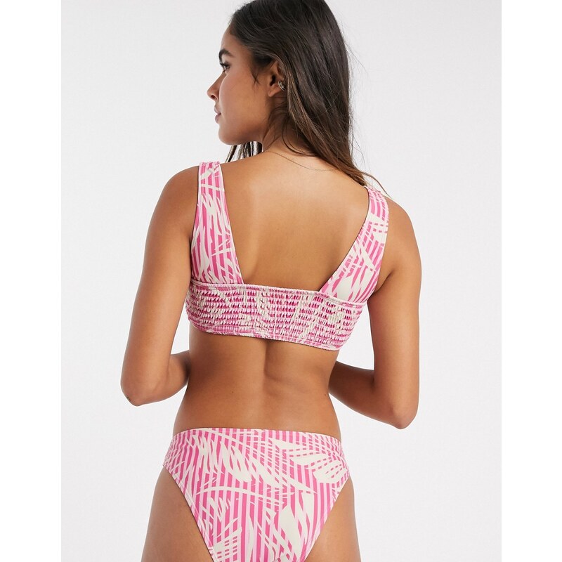 Vero Moda - Slip bikini rosa con stampa di palme e fiocco-Multicolore