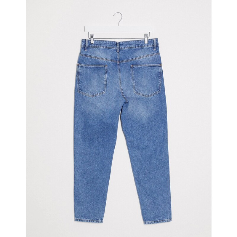 ASOS DESIGN - Jeans classici rigidi blu medio slavato con strappi