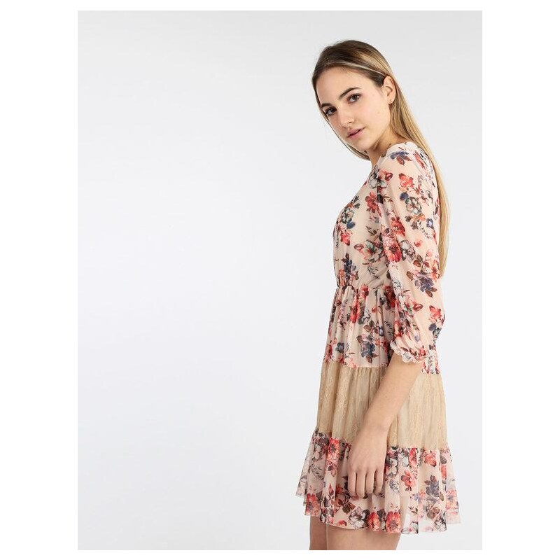 Stella H Vestitino con fiori e manica a 3/4 Vestiti donna Beige