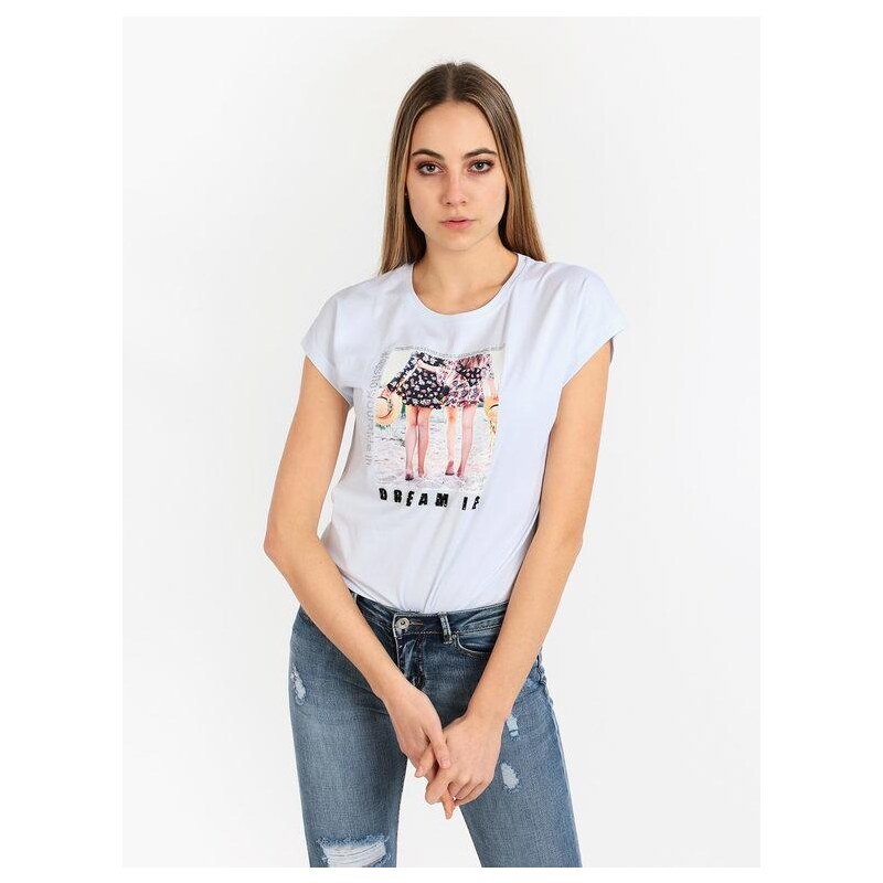 Monte Cervino T-shirt Donna Con Disegno e Strass Manica Corta Bianco Taglia L/xl