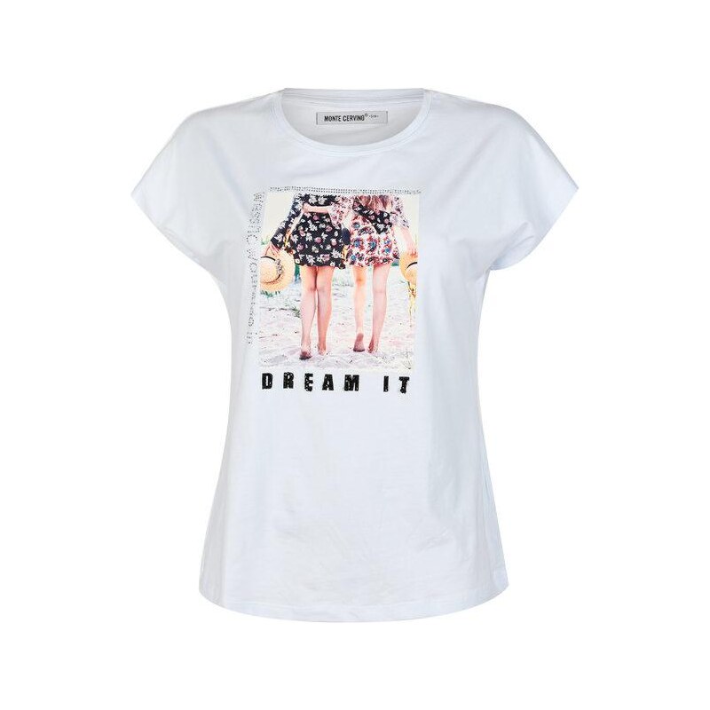Monte Cervino T-shirt Donna Con Disegno e Strass Manica Corta Bianco Taglia L/xl