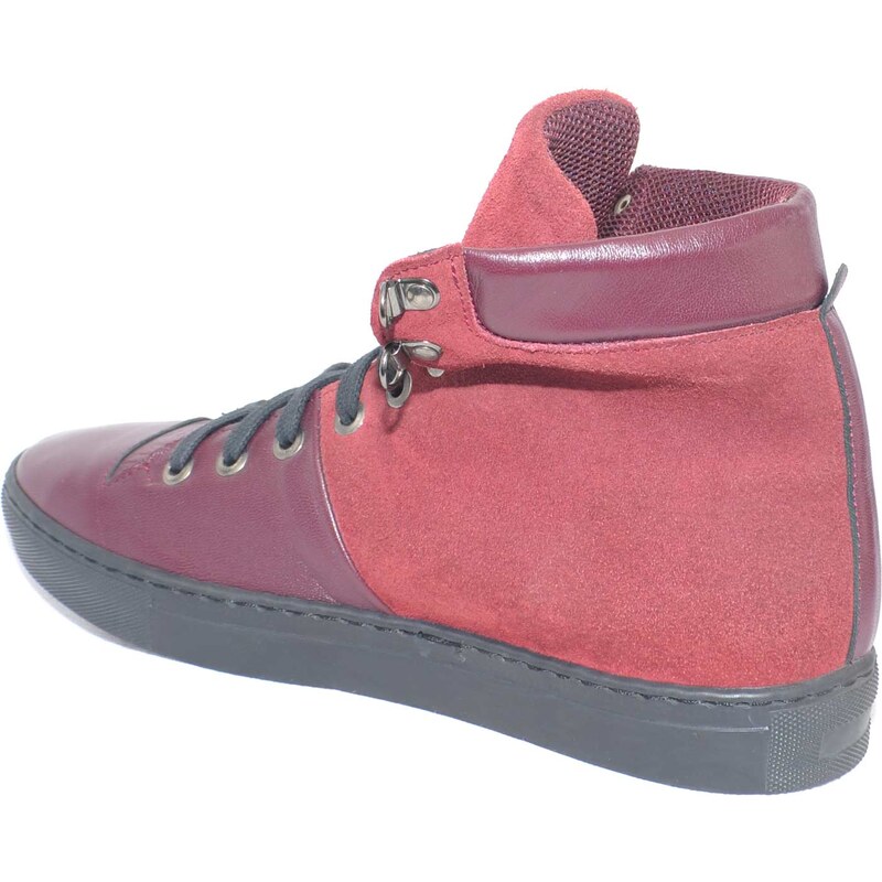 Malu Shoes Sneakers alta scarpe uomo sportivo made in italy vera pelle scamosciata e pelle bottolato bordeaux moda glamour