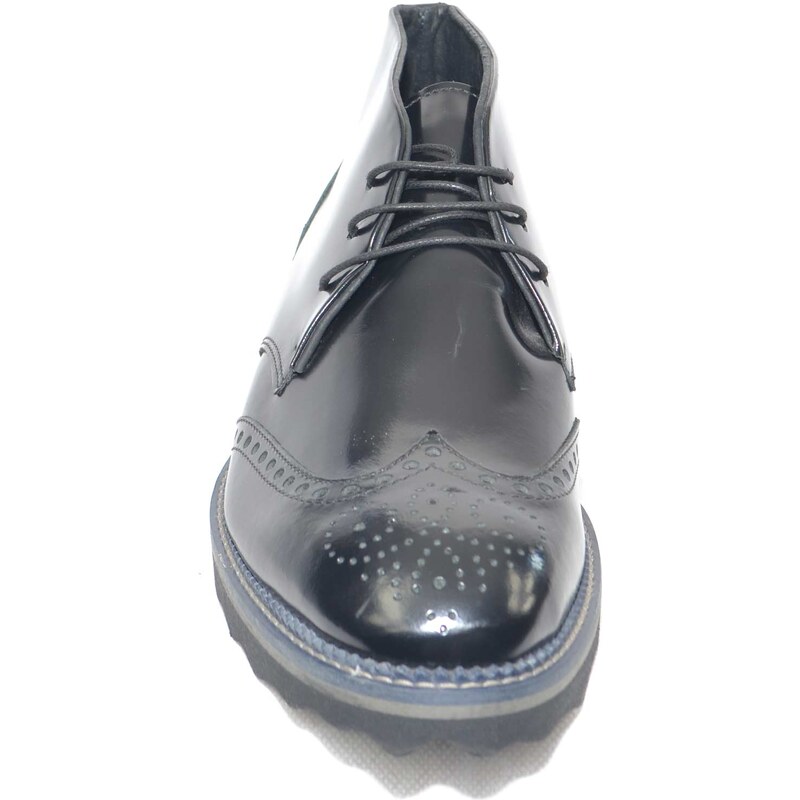 Malu Shoes Polacchino scarpe uomo man tomaia in vera pelle abrasivato nero fondo micro antiscivolo con rigo grigio