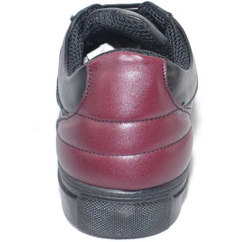 Sneakers bassa scarpe uomo vera pelle vitello nero e bordeaux trapuntato bicolore made in italy moda