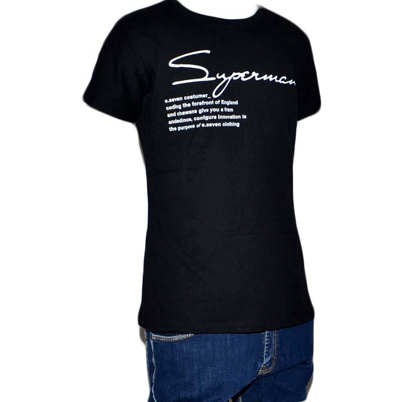 Malu Shoes T-Shirt Uomo Girocollo nera Stampa Con Scritta Superman Casual Slim Fit moda uomo