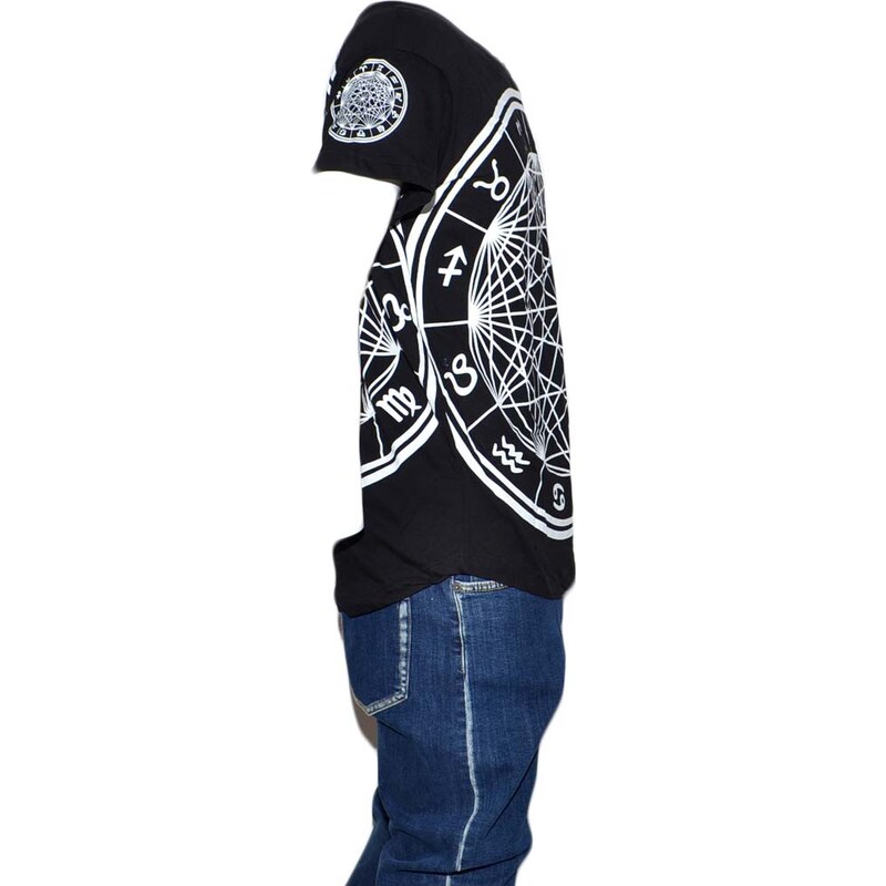 Malu Shoes Maglia t-shirt lunga stampato uomo nera cotone maniche corte stampa oroscopo moda giovanile estate