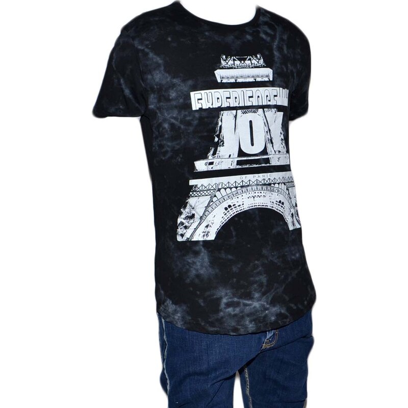 Malu Shoes T-shirt uomo nero basic con stampa tour eiffel made in italy cotone man moda giovanile estate