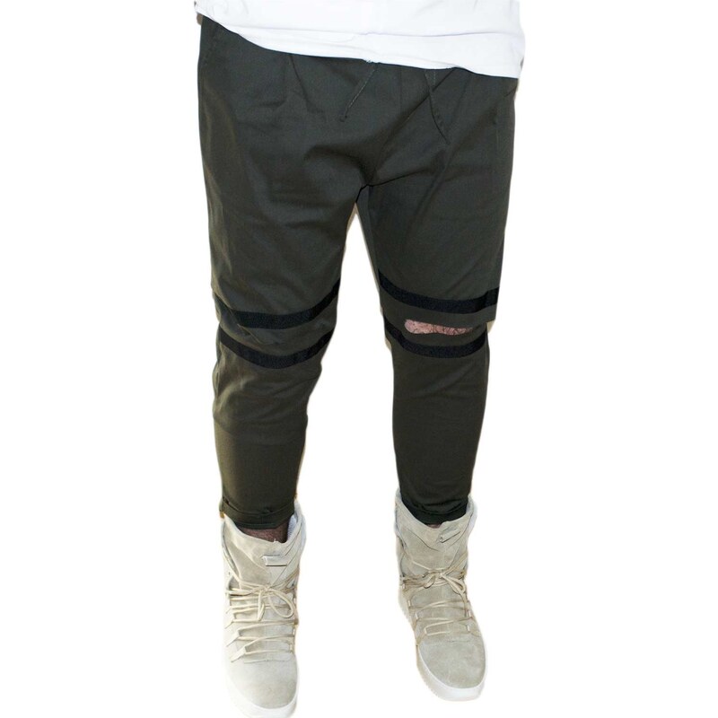 Malu Shoes Pantaloni jogger neri uomo con bottone e tasche laterali con  strappi e toppe cavallo basso moda giovane 