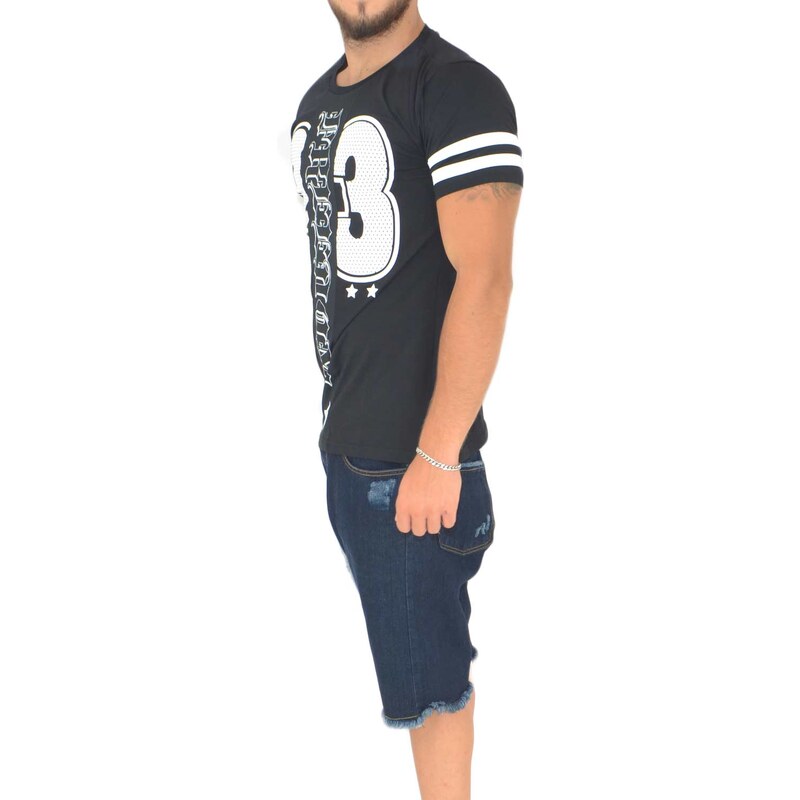 Malu Shoes T-Shirt maglietta uomo nero cotone con collo rotondo e maniche corte slim fit con design made in italy estate