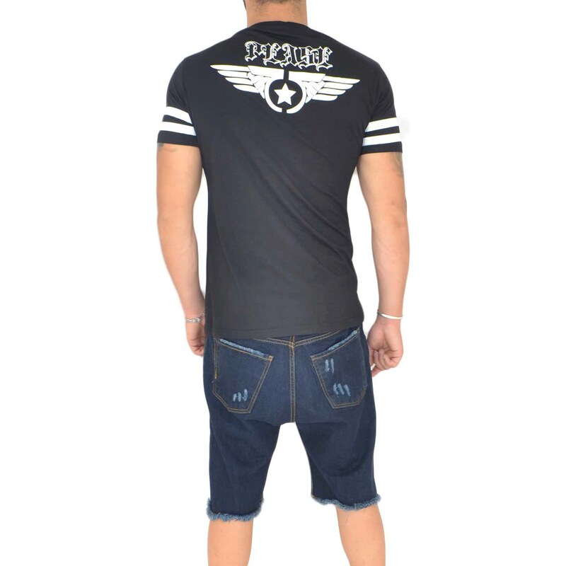 Malu Shoes T-Shirt maglietta uomo nero cotone con collo rotondo e maniche corte slim fit con design made in italy estate