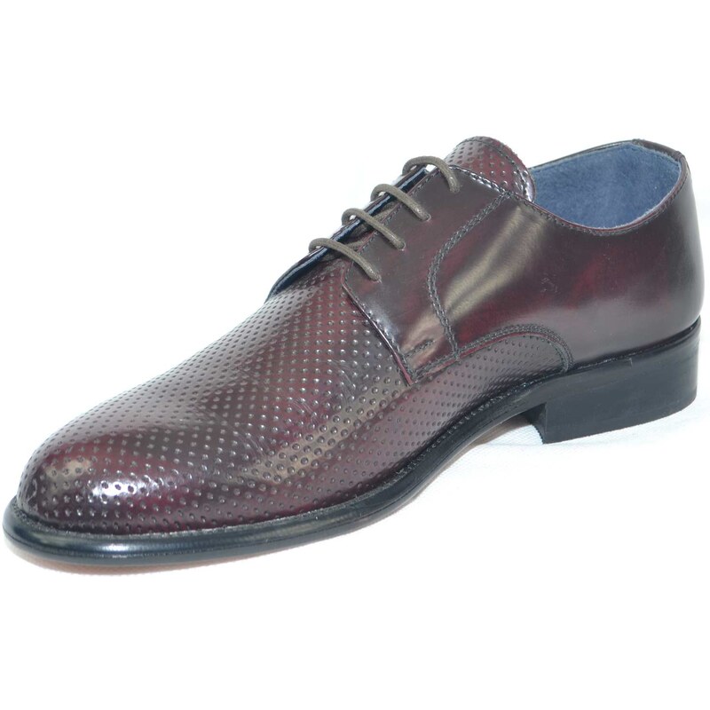 Malu Shoes scarpe classiche uomo art.sc4402 vera pelle bordeaux made in italy microforata fondo cuoio