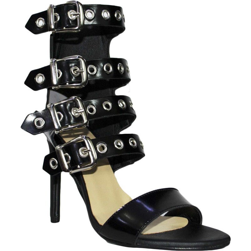 Malu Shoes sandali tacco nero art.st90433 made in italy accessori fibbia argento moda comfort fondo antiscivolo