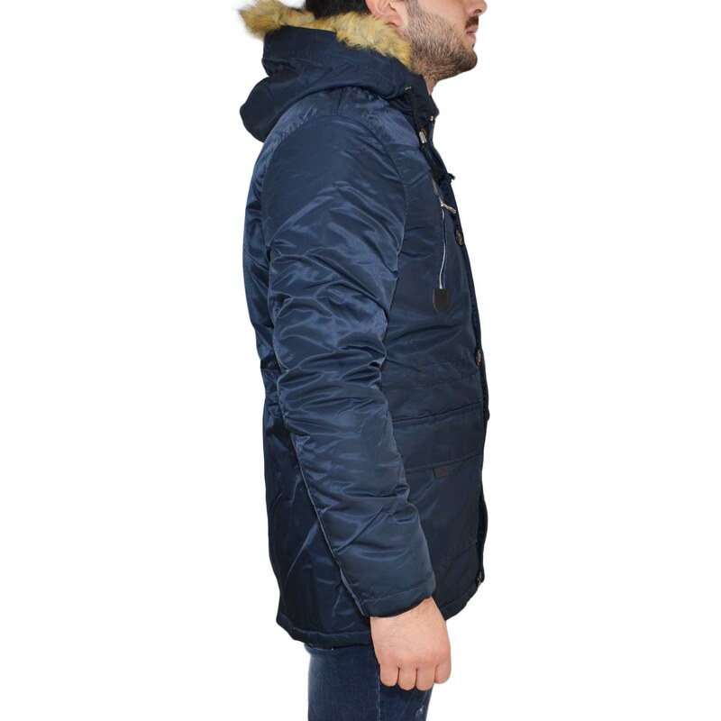 Parka uomo ACY art.3443 blu lungo con pelliccia rimovibile made in italy moda