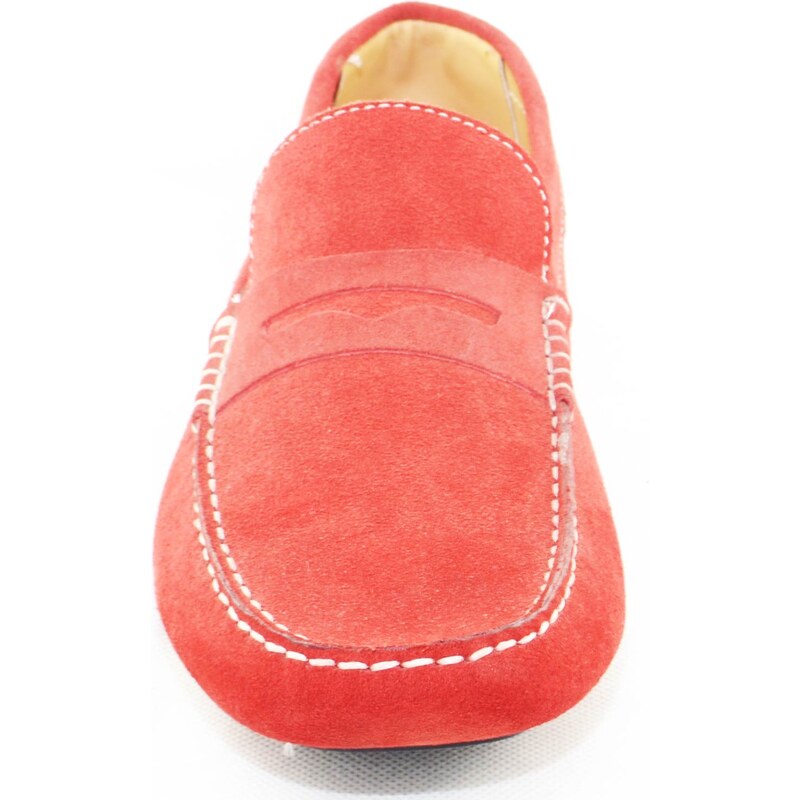 Malu Shoes mocassino car shoes uomo rosso comfort man casual made in italy vera pelle fondo antiscivolo moda estiva