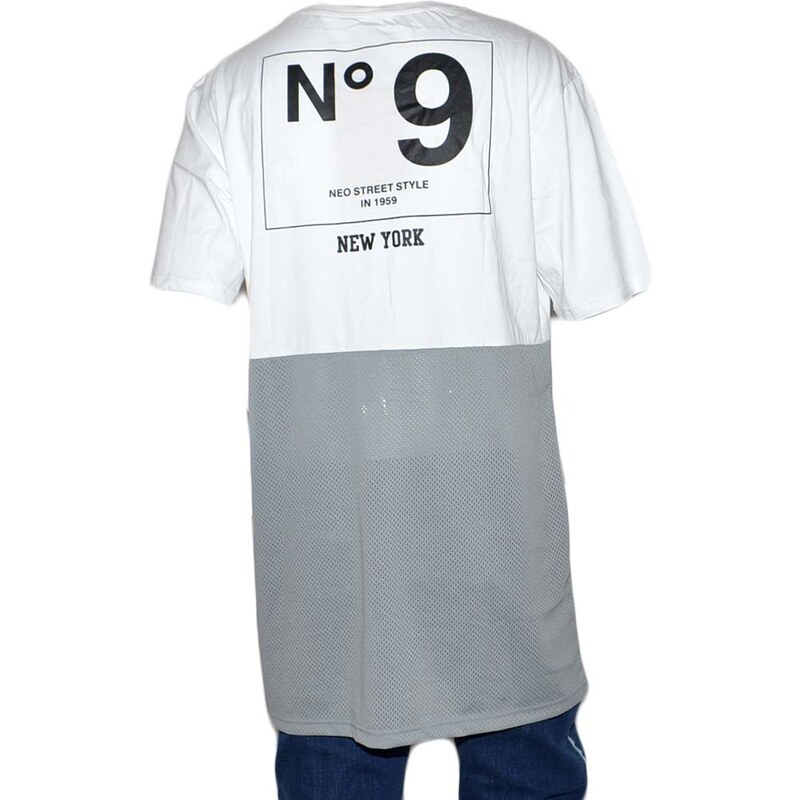 Malu Shoes T- shirt basic uomo cotone bianco modello over con inserti in tessuto grigio stampa vogue girocollo made in italy