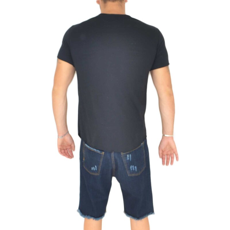 Malu Shoes T- shirt basic uomo cotone nero modello over con inserti in tessuto grigio sul petto girocollo made in italy moda