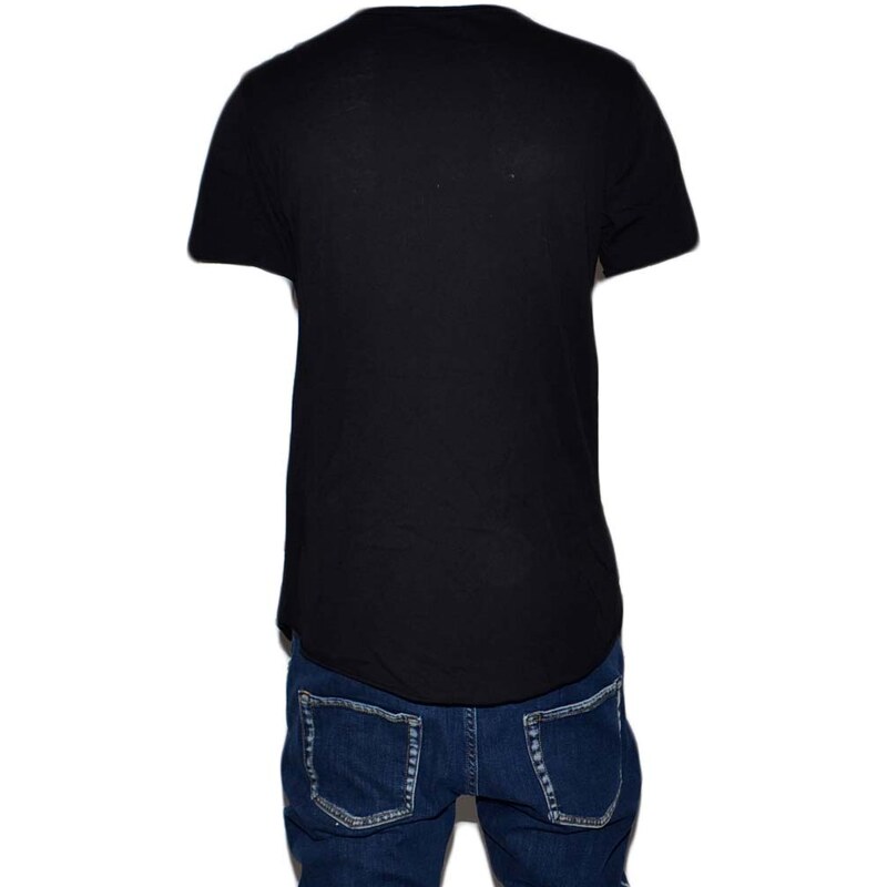 Malu Shoes T- shirt basic uomo in cotone nero slim fit girocollo con cucitura a contrasto I'M BACK 10 made in italy