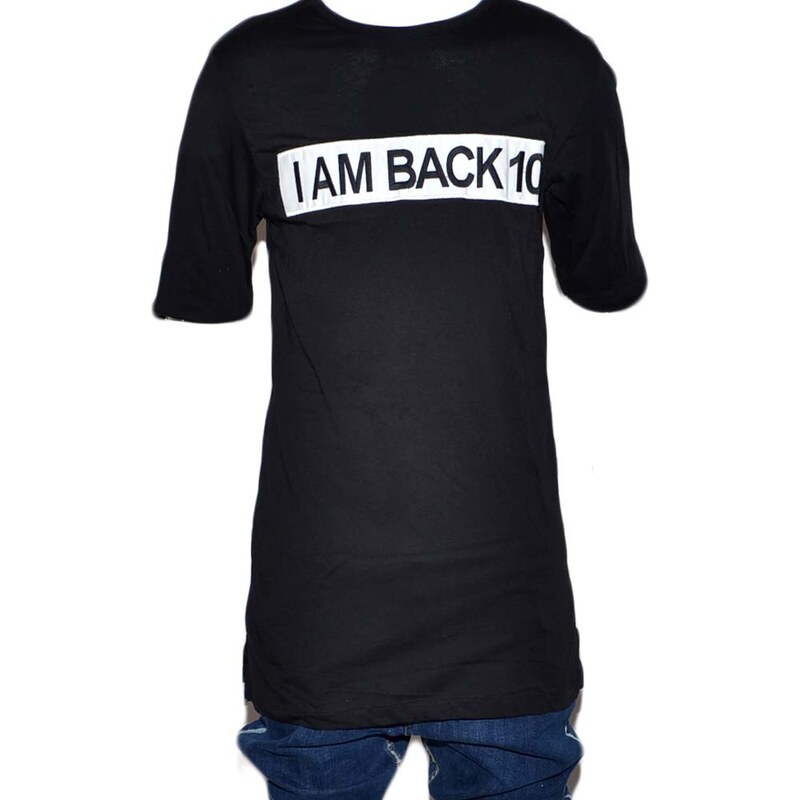 Malu Shoes T- shirt basic uomo in cotone nero slim fit girocollo con cucitura a contrasto I'M BACK 10 made in italy