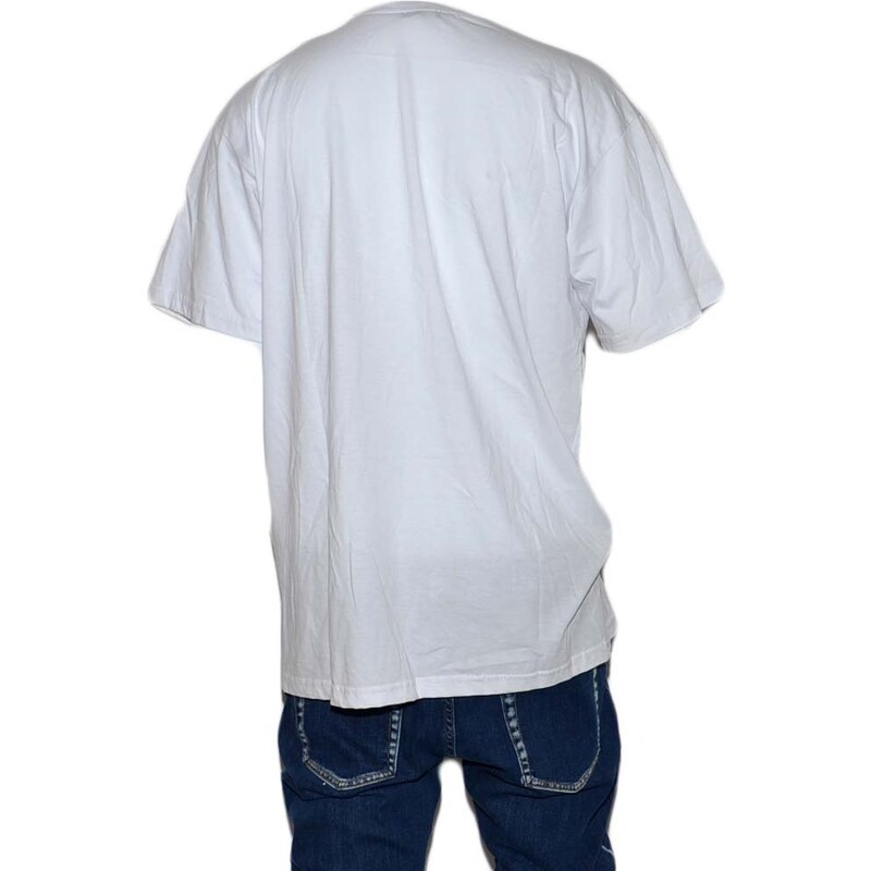 Malu Shoes T- shirt basic uomo in cotone bianco slim fit girocollo con cucitura a coste nero e taschini made in italy