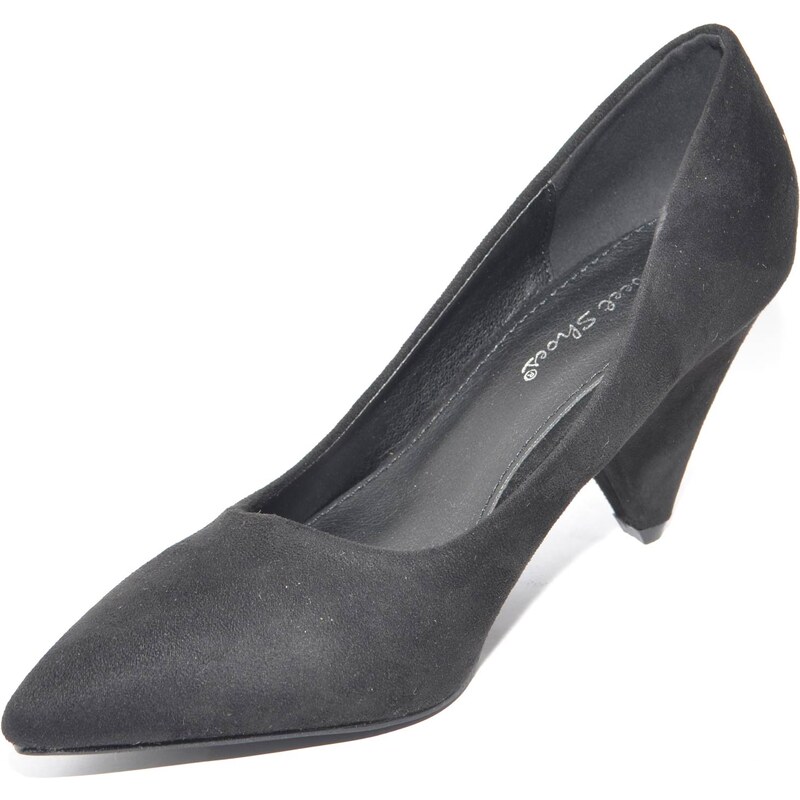 Malu Shoes Decollete nero in camoscio a punta tacco cono basso linea glamour tendenza comfort anni 30 vintage