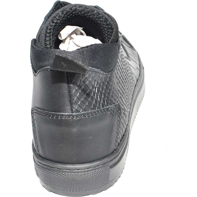 Malu Shoes SNEAKERS BASSA UOMO ANACONDA NERO FONDO ANTISCIVOLO COMFORT LACCI A CHIUSURA RAPIDA VERA PELLE
