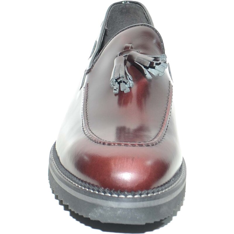 Malu shoes Scarpe uomo mocassino bordeaux inglese con nappina made in italy fondo classico sportivo con fondo furia grigio