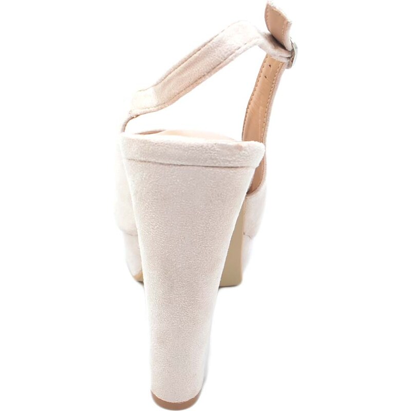 Malu Shoes Sandalo donna nude beige scamosciato allacciatura cinturino open toe con plateau e tacco largo cerimonia moda comfort