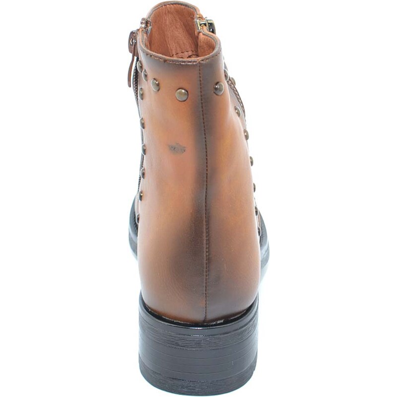 Malu Shoes Stivaletto donna marrone cuoio sfumato arricciato con borchiette modello biker altezza caviglia con zip moda glam