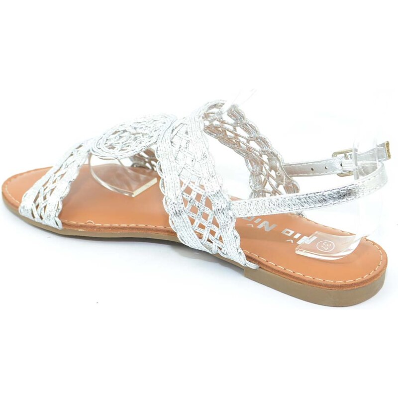 Malu Shoes Sandalo donna positano argento linea basic texture uncinetto cinturino retro suola antiscivolo morbida cuscinetto moda