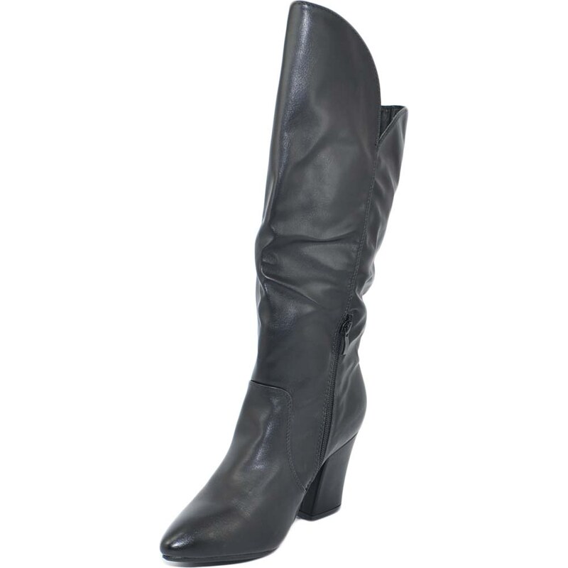 Malu Shoes Stivali texani donna nero tinta unita collo asimmetrico tacco largo altezza ginocchio moda coachella con zip glam