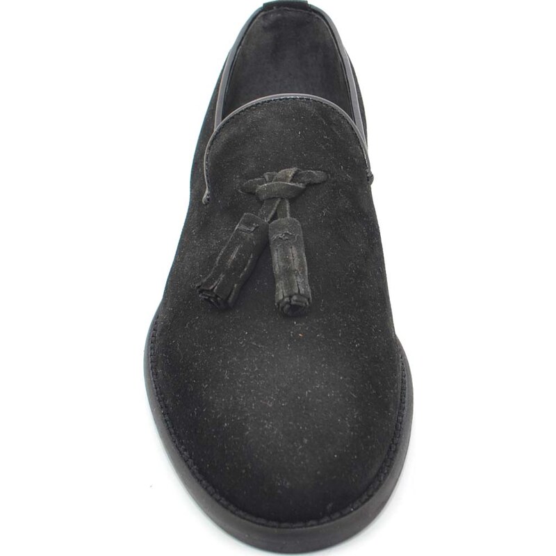 Malu Shoes Scarpa mocassino uomo slip on elegante nero in camoscio rifiniture pelle e bon bon in vera pelle fondo cuoio business