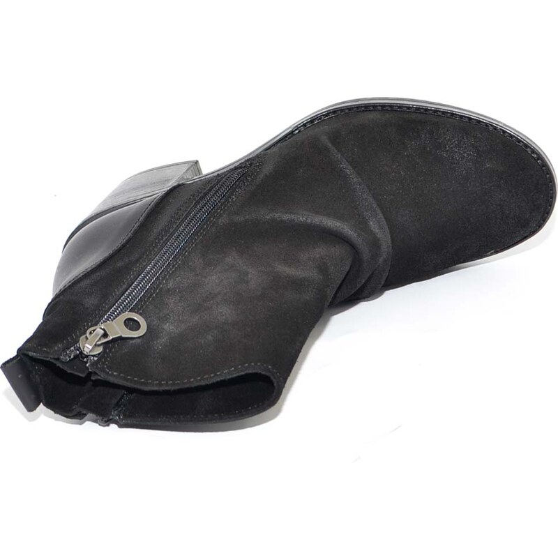 Malu Shoes Tronchetto donna in vera pelle di nubuk spazzolata morbida arricciata e zip trasversale tacco comodo basso made in Italy
