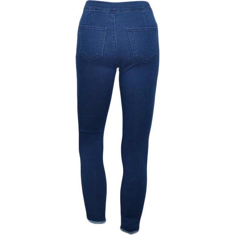Malu Shoes Jeans donna slimfit high waist a vita alta lavaggio blu scuro strappo al ginocchio denim elasticizzati