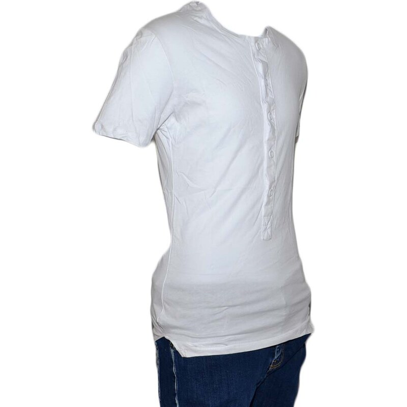 Malu Shoes T-Shirt Maglia Maniche Corte Uomo Bianca Scollo con Bottoni Tinta Unita Cotone Linea Basic Sim Fit