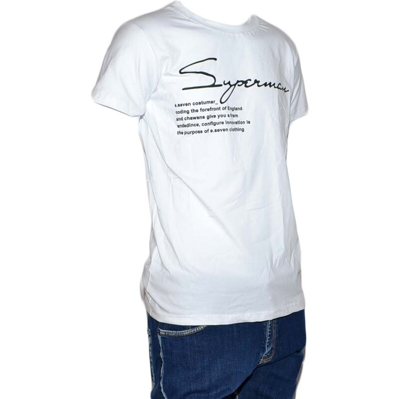 Malu Shoes T-Shirt Uomo Girocollo Bianca Stampa Con Scritta Superman Casual Slim Fit moda uomo
