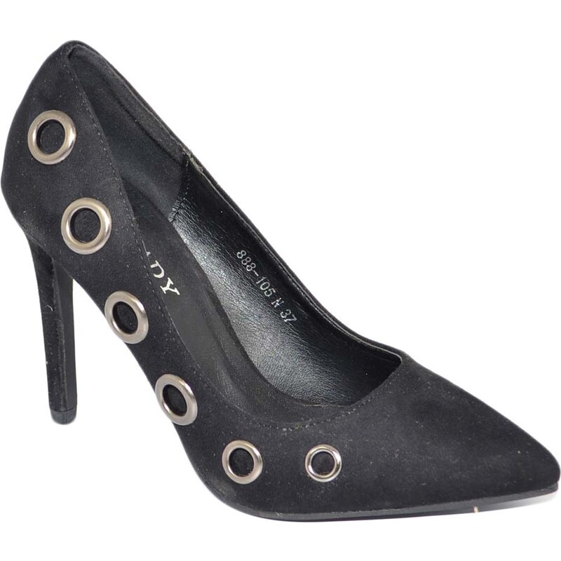Malu Shoes Decollete'scarpe donna a punta in camoscio nero con tacco a spillo 12 borchiato moda glamour
