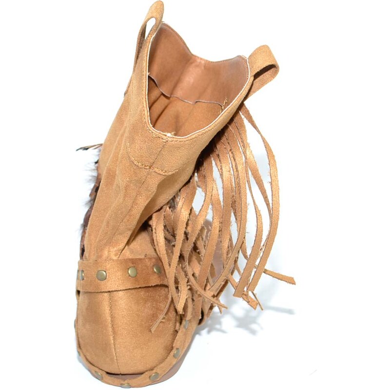 Malu Shoes Indianini donna cuoio estivi infradito alla caviglia freschi con piume e frange fondo in gomma comode moda ibiza
